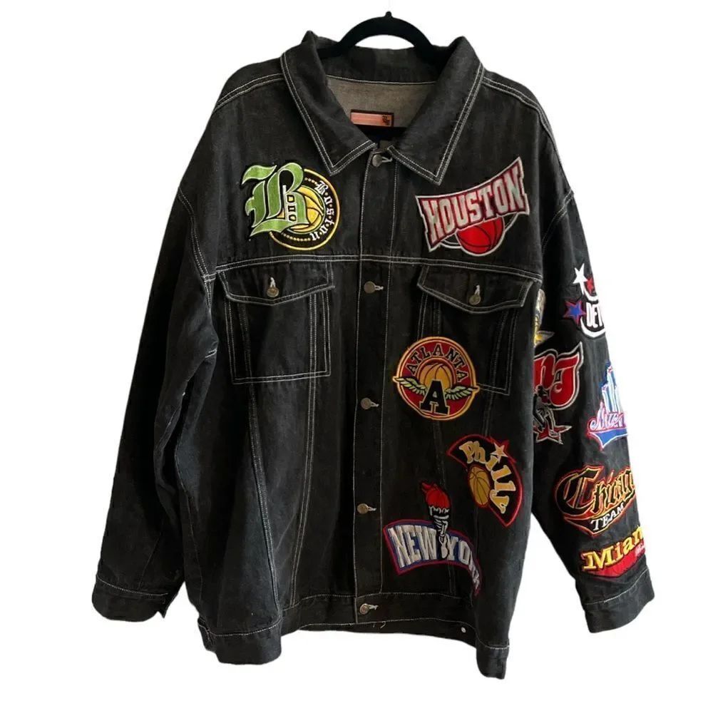Men’s Regal Wear 2XL Vintage NBA Basketball black denim jean jacket ~ RARE!